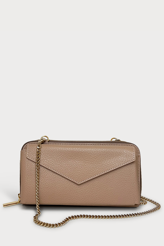 Mel Boteri | 'Himani' Wallet Clutch Bag With Detachable Cross-Body Strap | cipria leather | Front view
