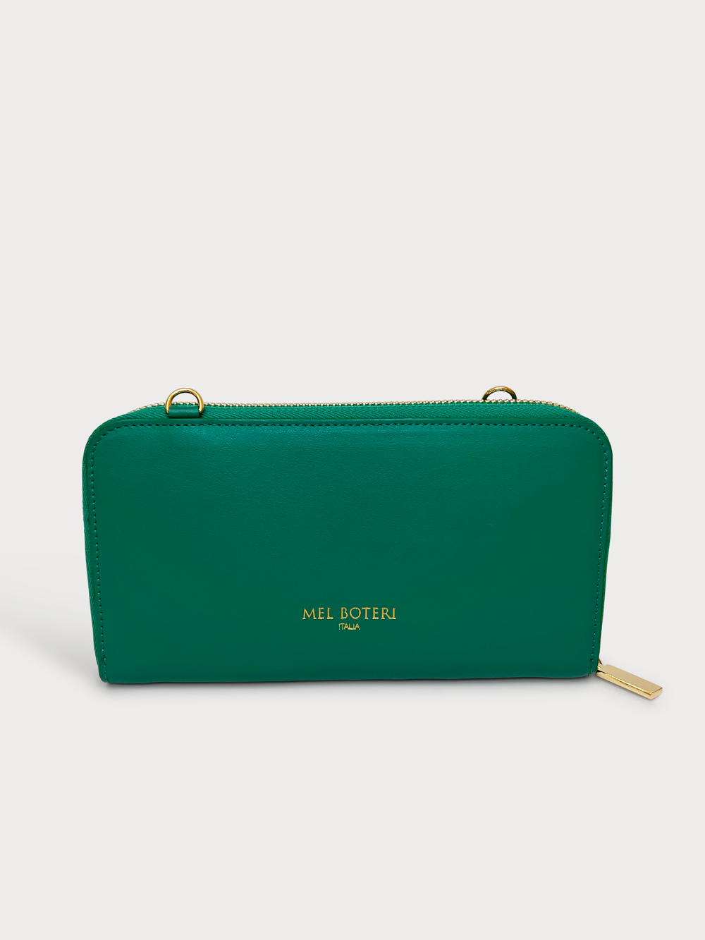 Mel Boteri | 'Himani' Wallet Clutch Bag With Detachable Cross-Body Strap | emerald leather | Made in Italia