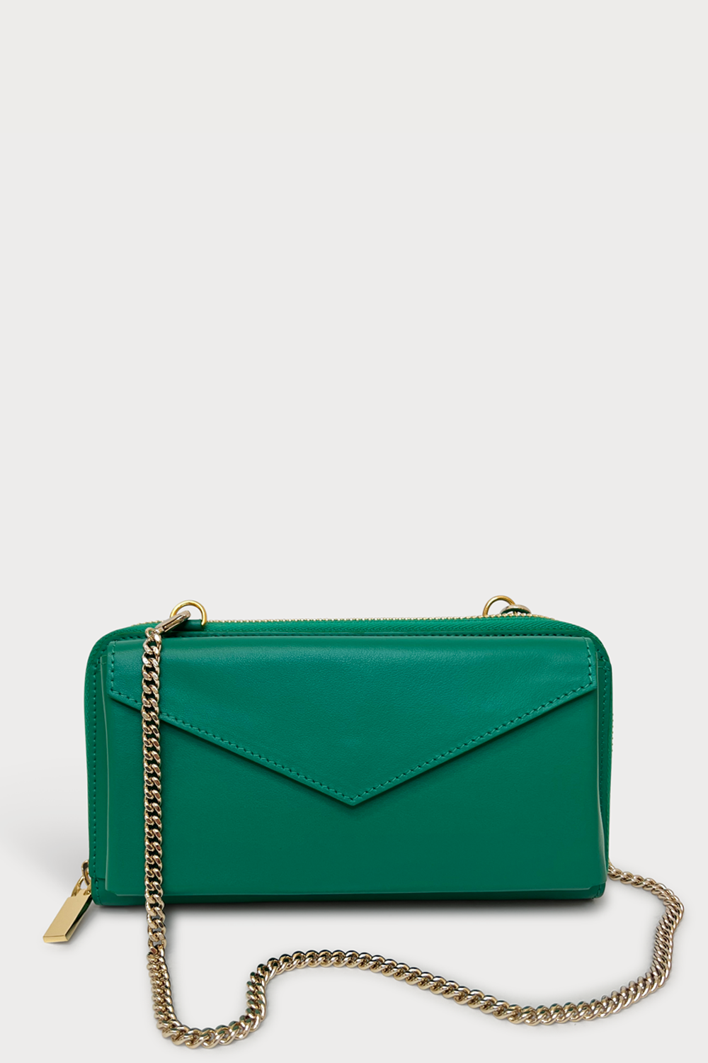 Mel Boteri | 'Himani' Wallet Clutch Bag With Detachable Cross-Body Strap | emerald leather | Front View