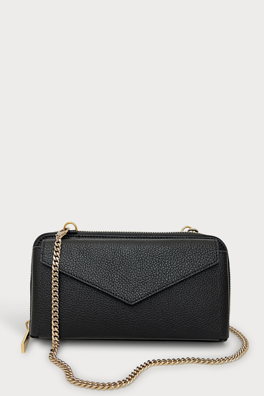 Mel Boteri | 'Himani' Wallet Clutch Bag With Detachable Cross-Body Strap | nero leather | Front view
