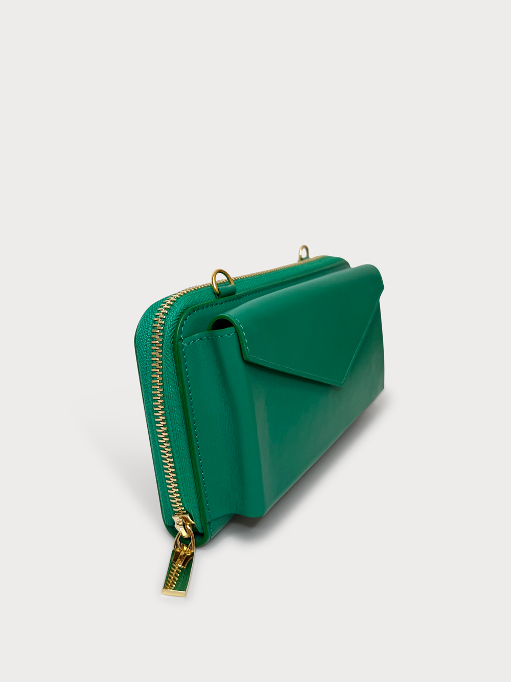 Mel Boteri | 'Himani' Wallet Clutch Bag With Detachable Cross-Body Strap | emerald leather | Side View