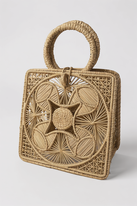 Mel Boteri Elisa Small Tote in Natural tone iraca palma, front view